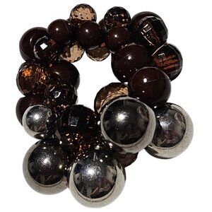 Boho Brown Silver Beaded Chunky Stretch Bracelet Statement Fashion Jewelry Women